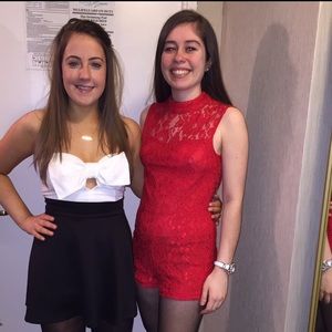 Line and Dot red lace romper